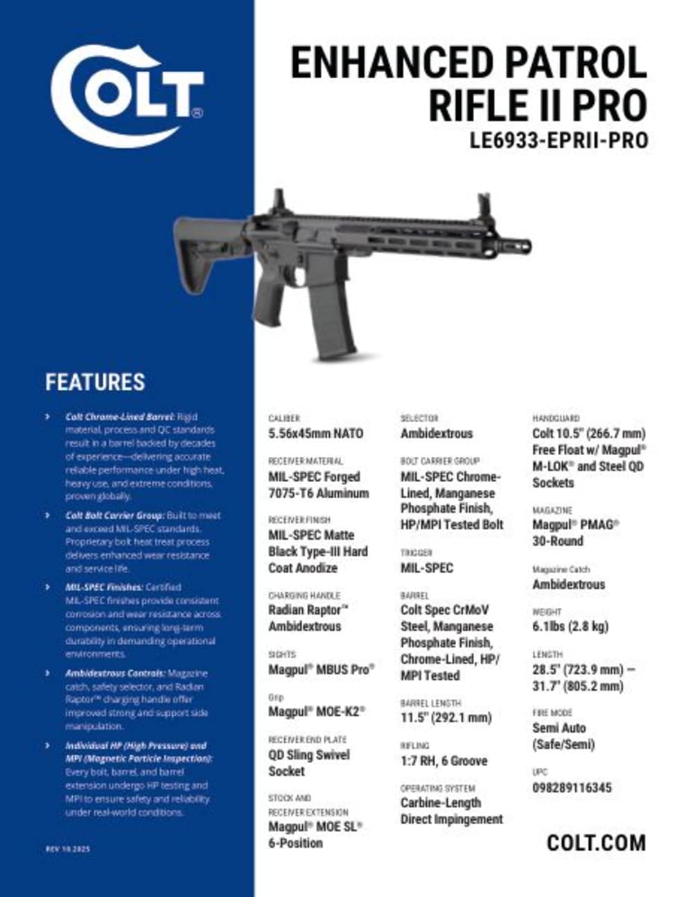 New For 2026 - Colt EPR II Pro SBR - 11.5" - NFA ITEM-img-8