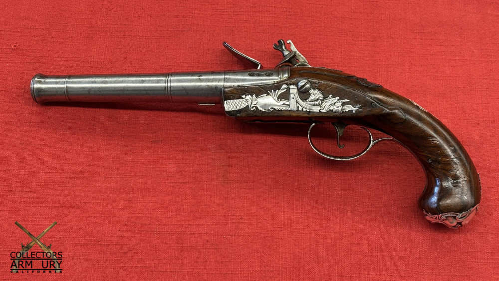 Silver Mounted Mid 18th Century English Flintlock Pistol By John Smith-img-2