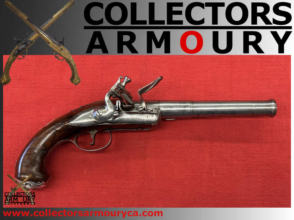 Silver Mounted Mid 18th Century English Flintlock Pistol By John Smith-img-0