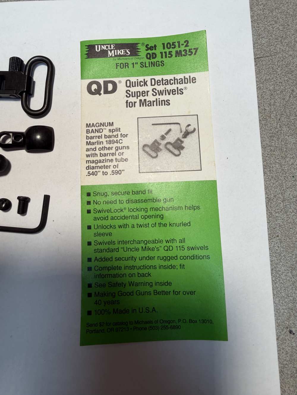 Uncle Mike's sling swivel set QD 115 1051-2 M357 1" sling Marlin Ruger NOS-img-1