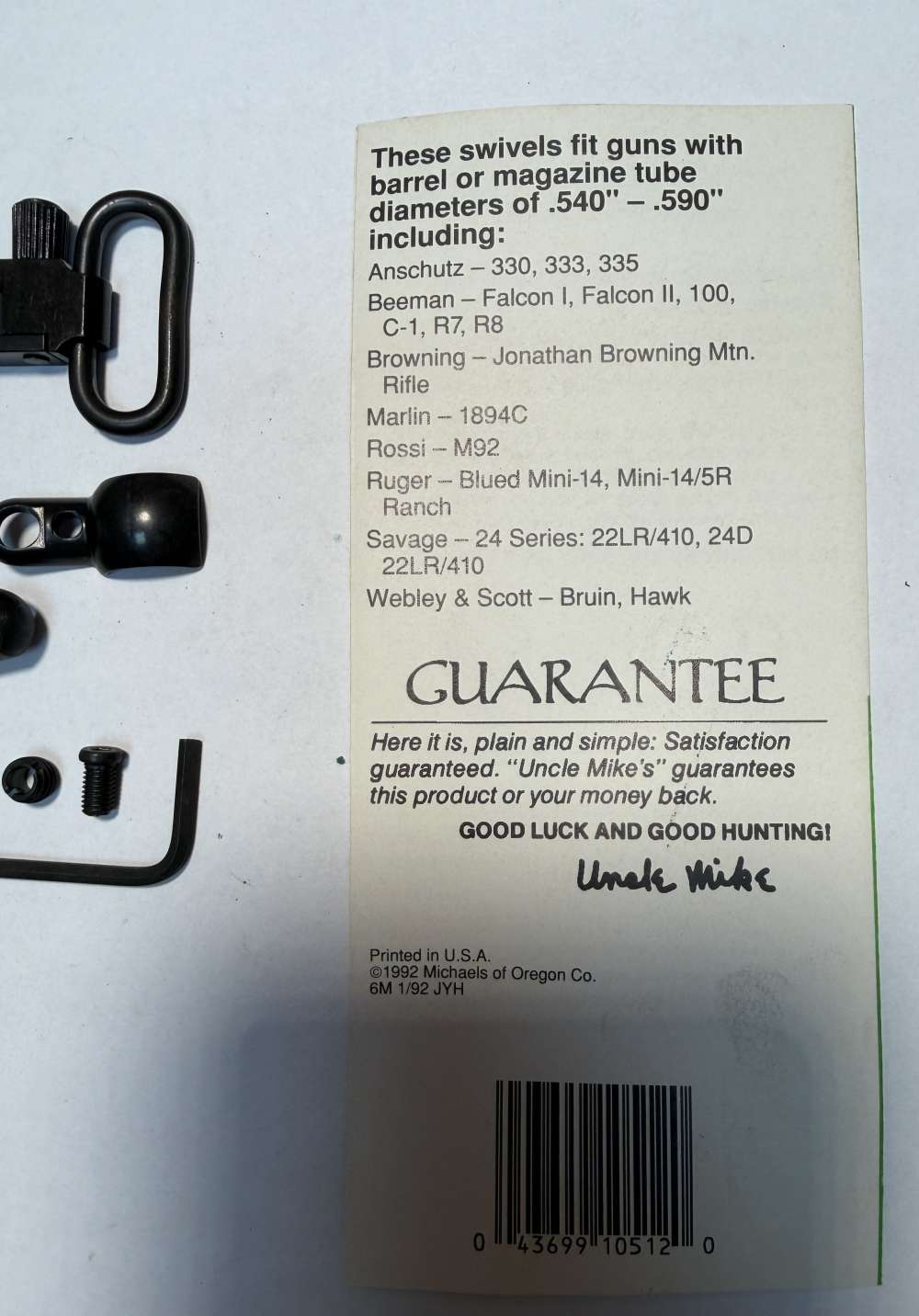 Uncle Mike's sling swivel set QD 115 1051-2 M357 1" sling Marlin Ruger NOS-img-2