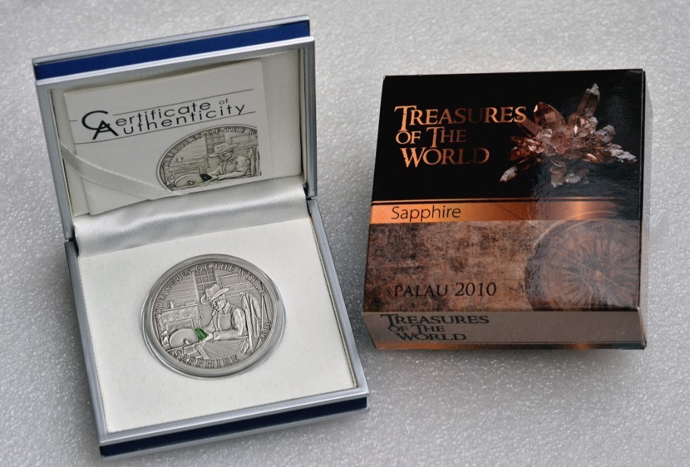 2010 Palau $5 - Treasures of the World - Sapphire issue silver coin-img-3