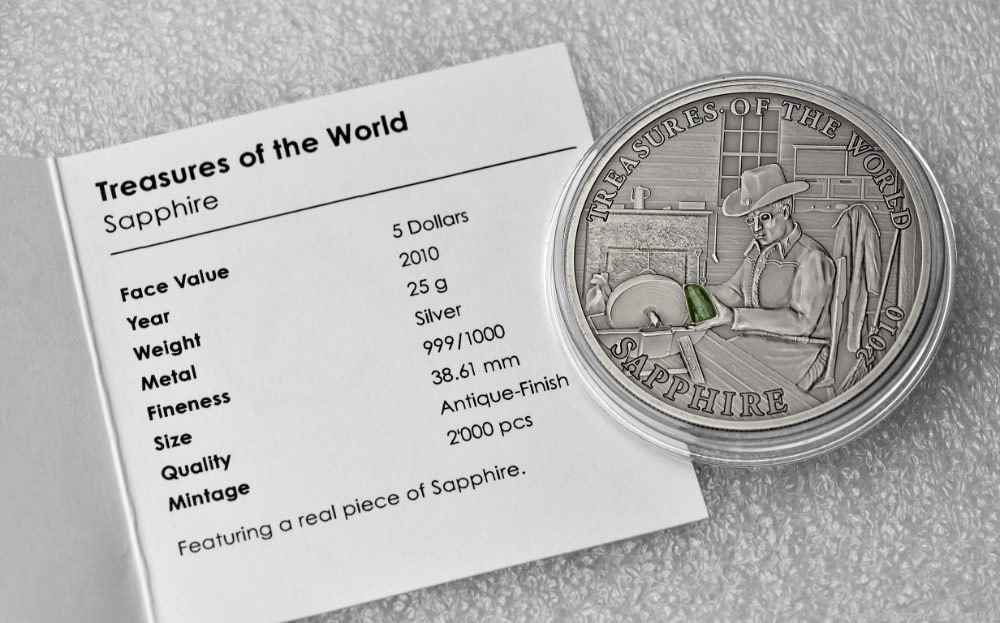 2010 Palau $5 - Treasures of the World - Sapphire issue silver coin-img-1