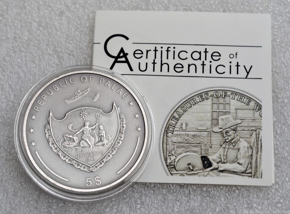 2010 Palau $5 - Treasures of the World - Sapphire issue silver coin-img-2
