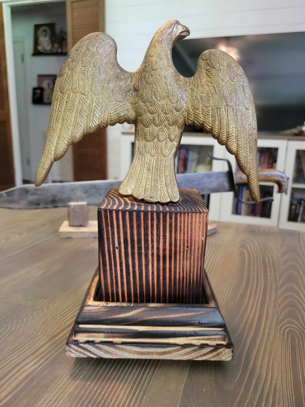 Original Civil War Flag Pole Topper w/Stand Repro CSA Plate-img-1