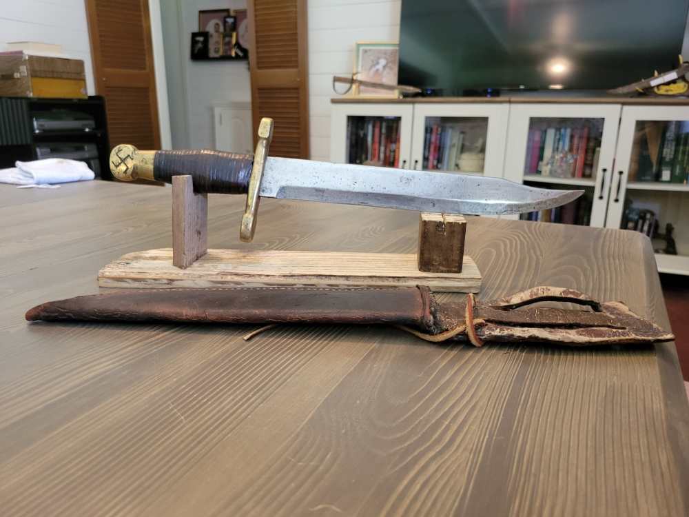 WWII German Theater Made NZI Bowie Knife w/Org Sheath-img-2