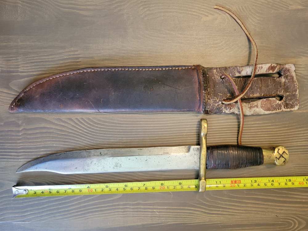 WWII German Theater Made NZI Bowie Knife w/Org Sheath-img-5