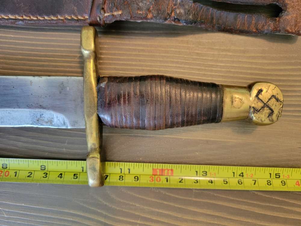 WWII German Theater Made NZI Bowie Knife w/Org Sheath-img-8