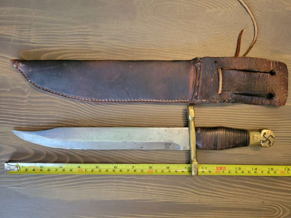 WWII German Theater Made NZI Bowie Knife w/Org Sheath-img-7