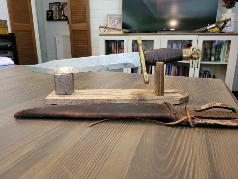 WWII German Theater Made NZI Bowie Knife w/Org Sheath-img-1