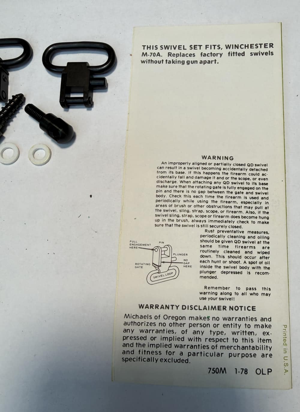 Uncle Mikes Winchester 70A sling swivels quick detach 1381 NOS-img-1