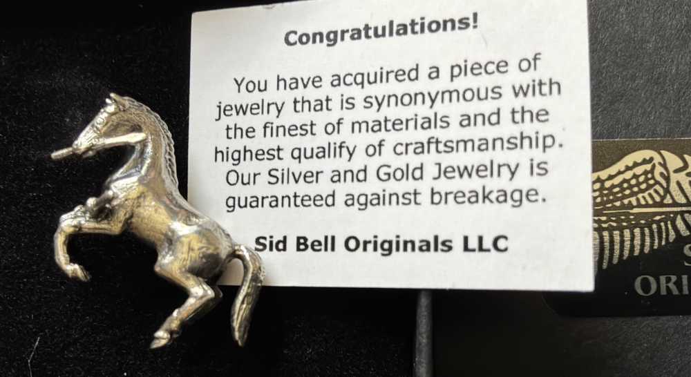 Sid Bell Sterling Silver Rampant Colt Lapel Pin 1" Display Box New-img-0