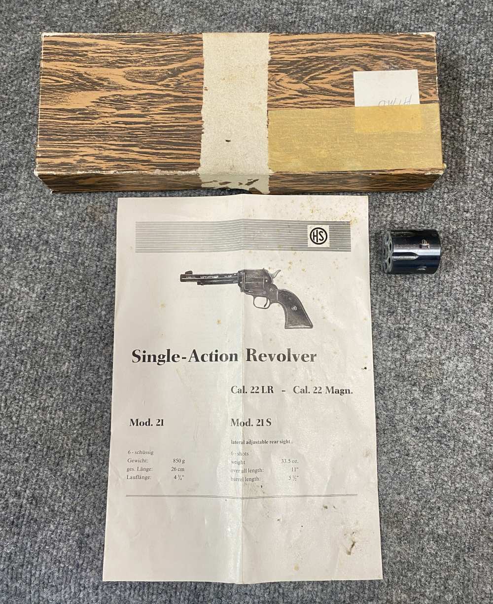 HS German 22 cal SAA .22 LR cylinder, box and papers-img-0