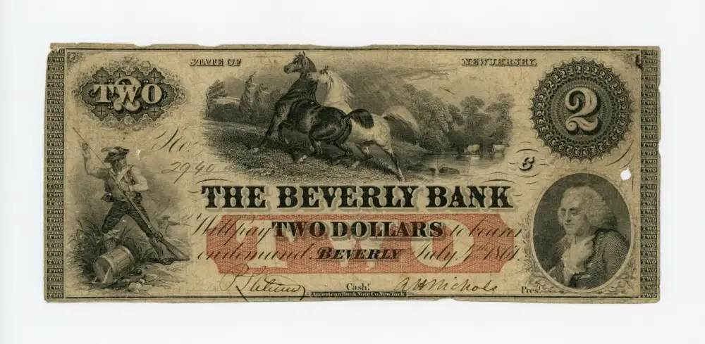 Civil War 1861 $2 New Jersey Bank Note Antique Currency -img-0