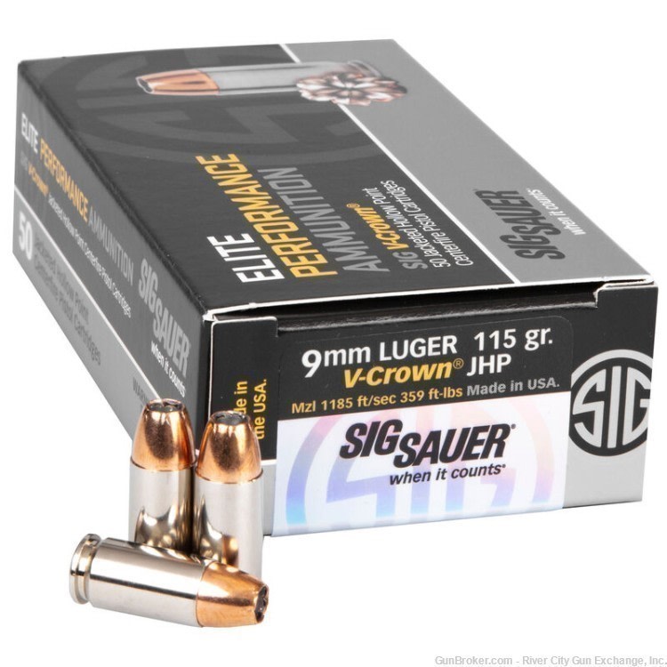 SIG Sauer Elite Performance V-Crown 9mm Luger 50 Rounds 115gr JHP-img-0