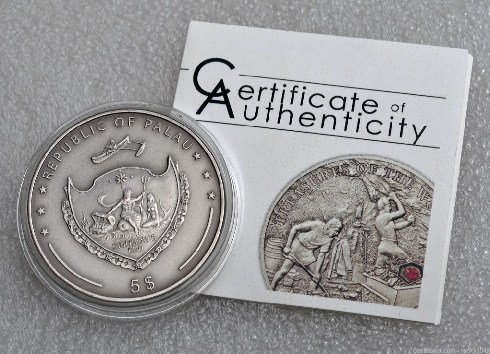 2011 Palau $5 - Treasures of the World - RUBY - 25 grams silver coin-img-2