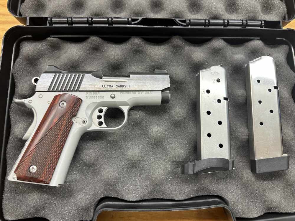 Kimber Ultra Carry II two tone 45 with three mags, good condition.-img-0