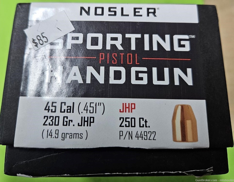 45 cal., 230gr JHP Nosler Reloading Bullets-img-0