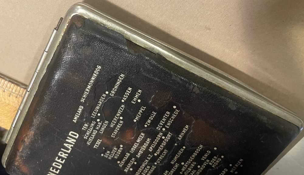 WWII German SS Cigarette Case in Leather  Nederland Souvenir Named-img-4