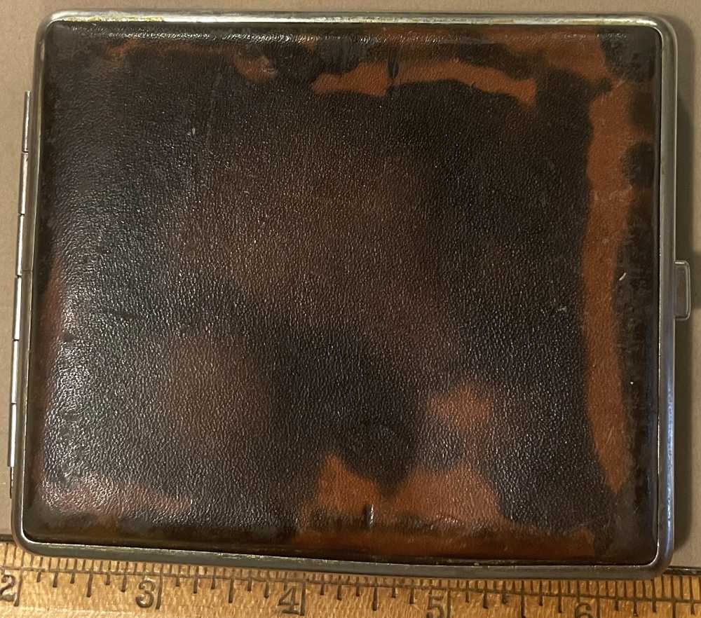 WWII German SS Cigarette Case in Leather  Nederland Souvenir Named-img-1