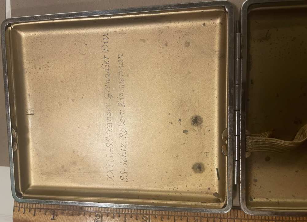 WWII German SS Cigarette Case in Leather  Nederland Souvenir Named-img-3