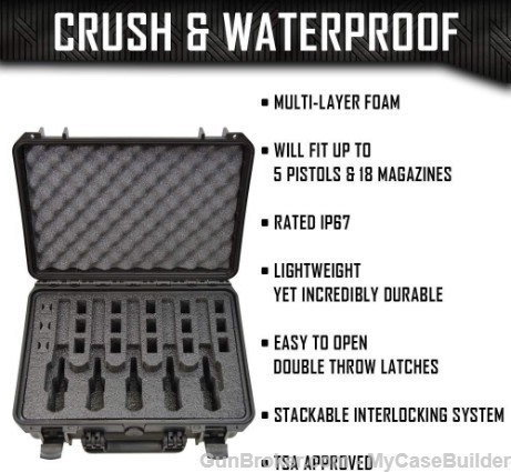 5 Pistol 18 Magazine DORO Heavy Duty Gun Case w/ Black Foam-img-2