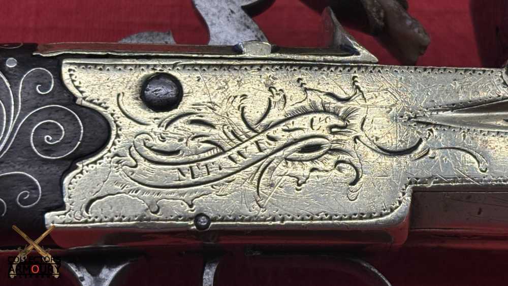 English Double Barrel Brass Frame Flintlock Breechloading Carriage Pistol-img-7