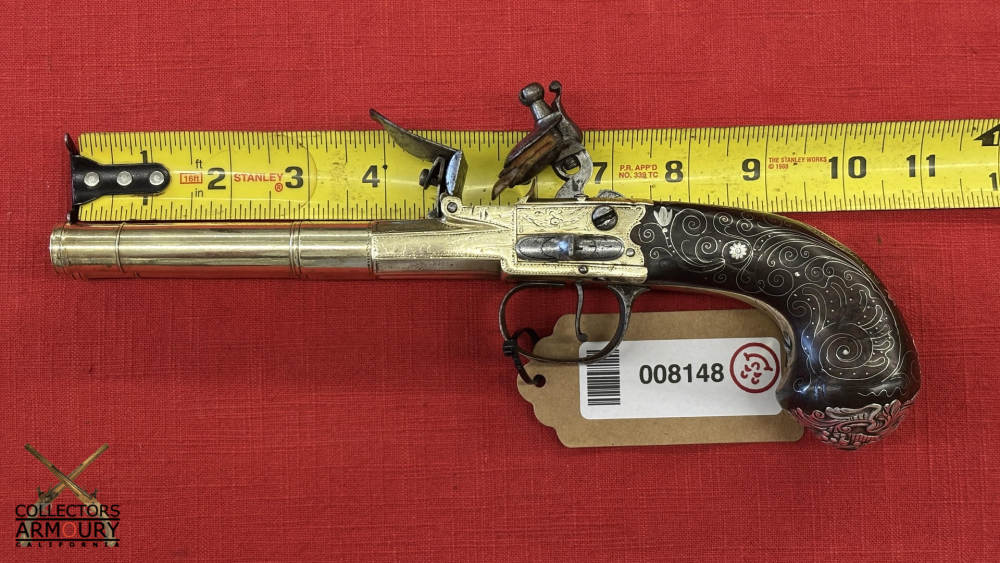 English Double Barrel Brass Frame Flintlock Breechloading Carriage Pistol-img-24