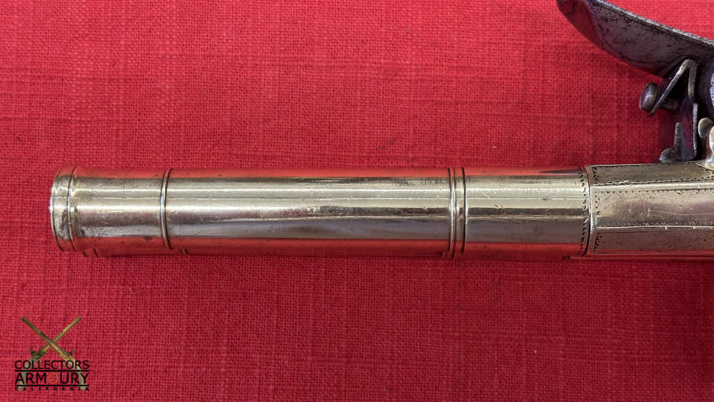 English Double Barrel Brass Frame Flintlock Breechloading Carriage Pistol-img-12