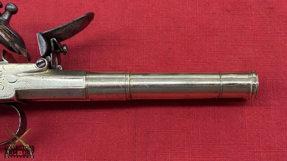English Double Barrel Brass Frame Flintlock Breechloading Carriage Pistol-img-8