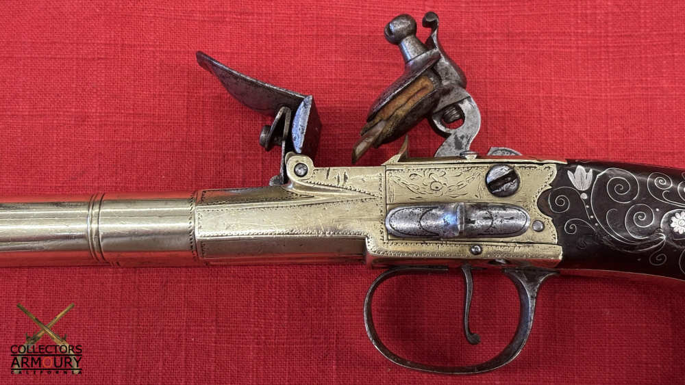 English Double Barrel Brass Frame Flintlock Breechloading Carriage Pistol-img-10