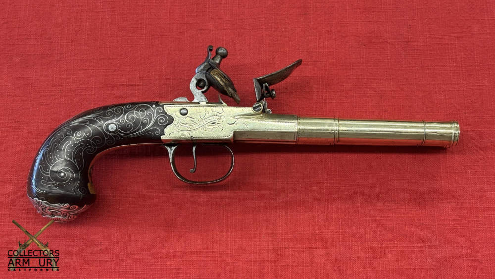 English Double Barrel Brass Frame Flintlock Breechloading Carriage Pistol-img-1