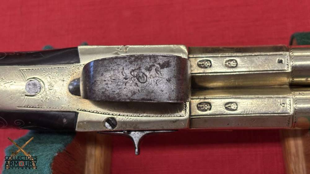 English Double Barrel Brass Frame Flintlock Breechloading Carriage Pistol-img-21