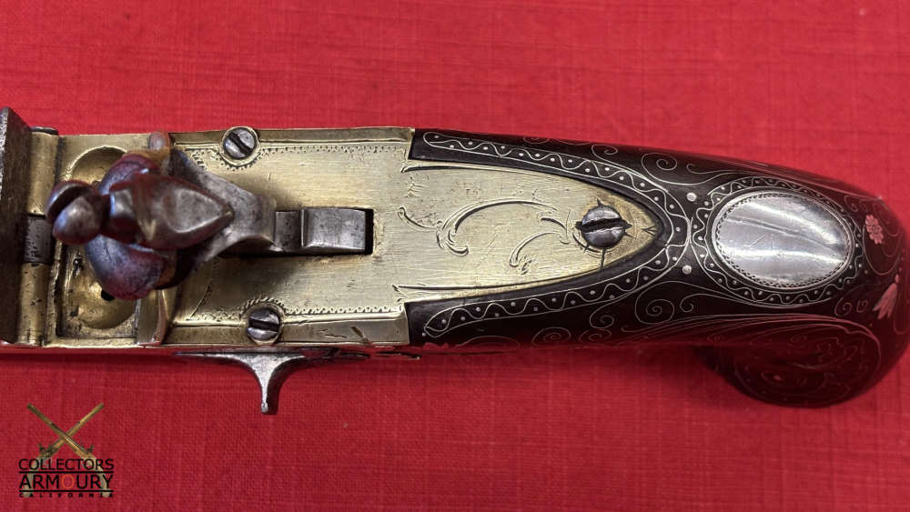 English Double Barrel Brass Frame Flintlock Breechloading Carriage Pistol-img-14
