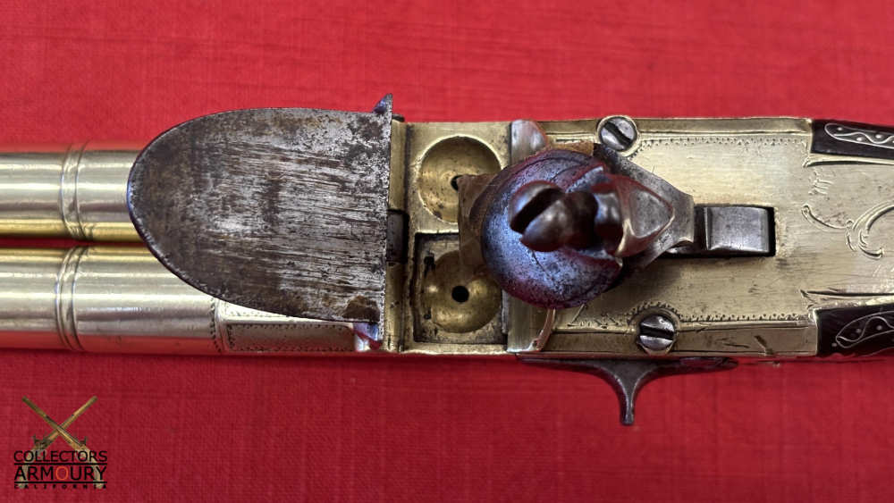 English Double Barrel Brass Frame Flintlock Breechloading Carriage Pistol-img-15