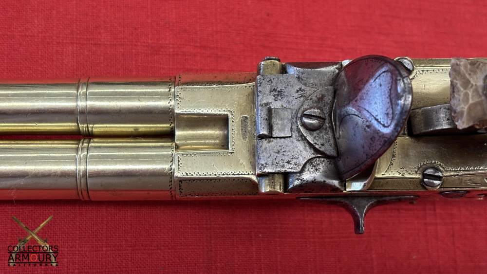 English Double Barrel Brass Frame Flintlock Breechloading Carriage Pistol-img-17
