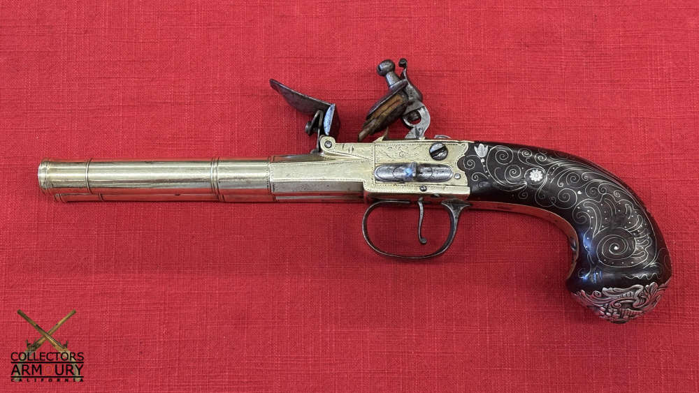 English Double Barrel Brass Frame Flintlock Breechloading Carriage Pistol-img-2