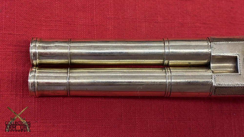 English Double Barrel Brass Frame Flintlock Breechloading Carriage Pistol-img-18