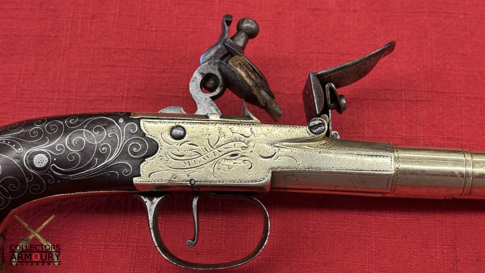English Double Barrel Brass Frame Flintlock Breechloading Carriage Pistol-img-6