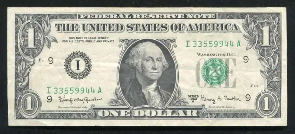 1963 US $1 Federal Reserve Note with George Washington -img-0