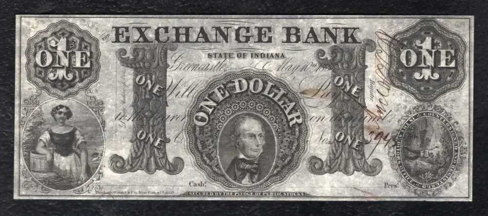 1854 $1 Indiana Bank Note Money Currency-img-0