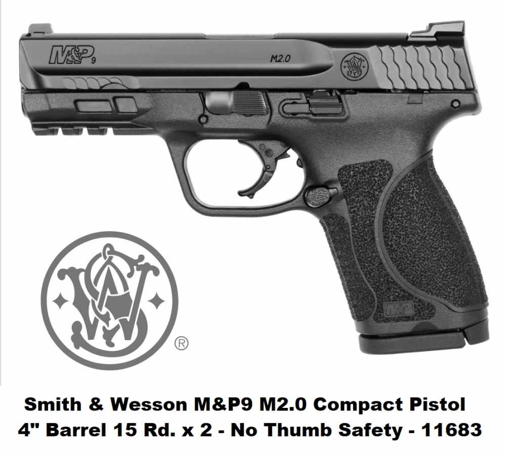 Smith & Wesson M&P9 M2.0 Compact 4" Barrel 15 Rd. No Thumb Safety - 11683 -img-0