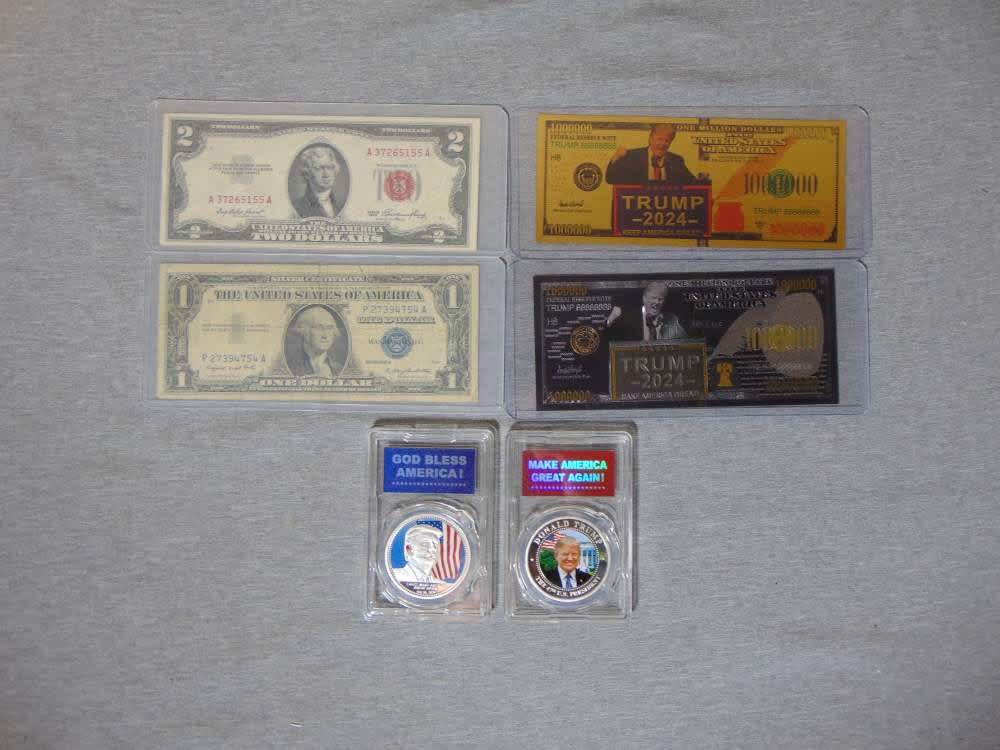 Trump Bills, Trump Coins, Red & Blue Seal US Bills READ-img-0