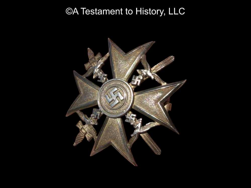 WWII GERMAN- SILVER CONDOR LEGION CROSS WITH SWORDS ORIGINAL WW2 RARE MEDAL-img-1