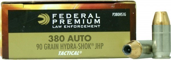 50rds Federal LE Premium Hydra Shok® .380 ACP Auto Hydra P380HS1G JHP 90gr-img-1