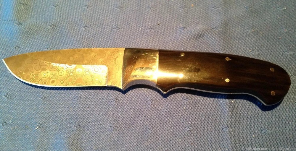 Ed VanHoy Custom Knives Buffalo Hunter Fixed Blade Damascus Knife & Sheath-img-2
