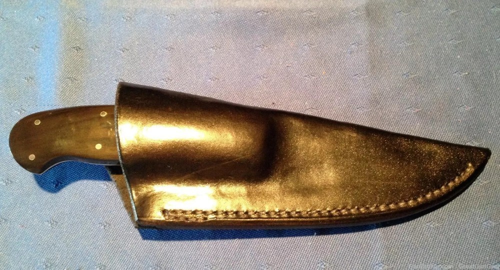 Ed VanHoy Custom Knives Buffalo Hunter Fixed Blade Damascus Knife & Sheath-img-4