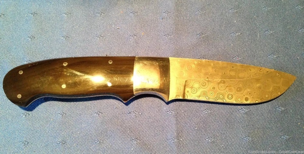 Ed VanHoy Custom Knives Buffalo Hunter Fixed Blade Damascus Knife & Sheath-img-1