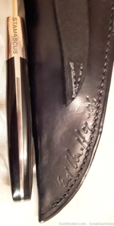 Ed VanHoy Custom Knives Buffalo Hunter Fixed Blade Damascus Knife & Sheath-img-3