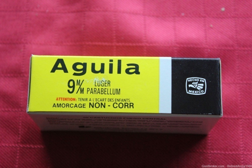 50 Rd, 124gr. Aguilla Luger 9MM Ammo FMJ, RN Ammunition-img-1